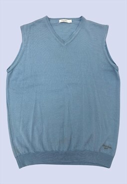 Baby Blue Pure New Wool Knit V Neck Sleeveless Tank Vest
