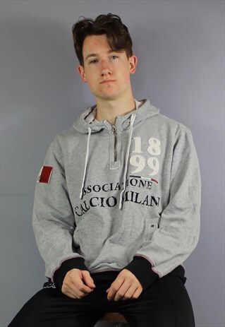 VINTAGE ADIDAS AC MILAN HOODIE IN GREY WITH EMBROIDERED LOGO