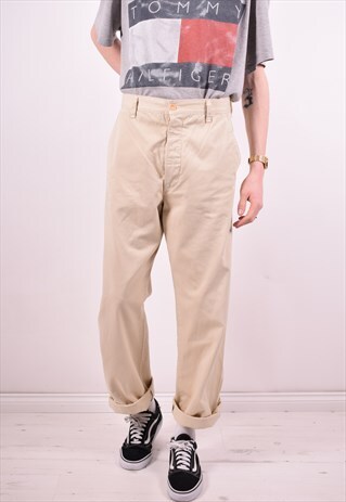 REPLAY MENS VINTAGE TROUSERS W36 L33 BEIGE 90'S