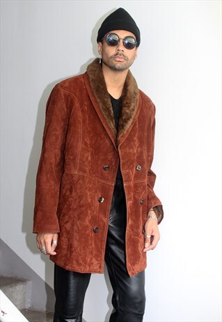 VINTAGE 90S WINTER FAUX FUR/SUEDE BROWN COAT