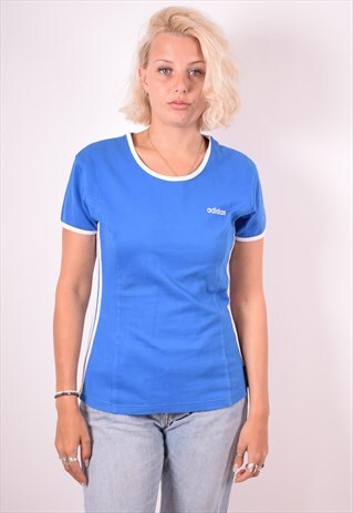 ADIDAS WOMENS VINTAGE T-SHIRT TOP MEDIUM BLUE 90S