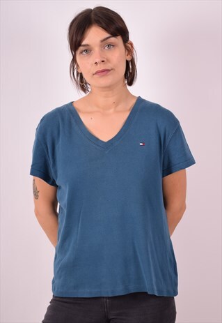 TOMMY HILFIGER WOMENS VINTAGE T-SHIRT TOP XL TURQUOISE 90S