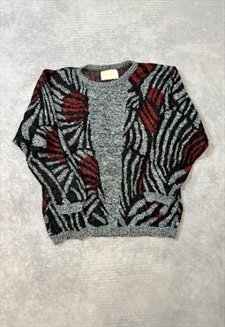 Vintage Abstract Knitted Jumper Patterned Grandad Sweater