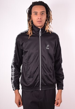 ASICS MENS VINTAGE TRACKSUIT TOP JACKET MEDIUM BLACK 90S