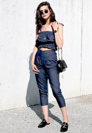 DENIM CROPPED TOP & TROUSERS CO-ORD TWIN SET