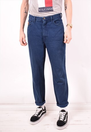 TRUSSARDI MENS VINTAGE JEANS W34 L29 NAVY BLUE 90S