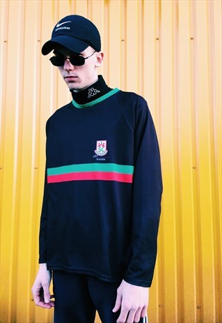 VINTAGE 90S BLACK STRIPED SPORTS LONG SLEEVE JERSEY SHIRT