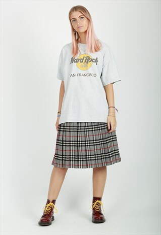 80S BURBERRYS OF LONDON GREY NOVA CHECK PLEATED MIDI SKIRT