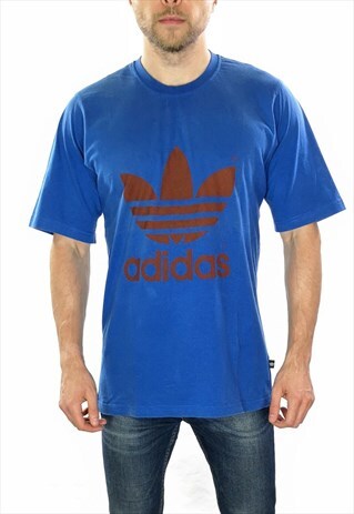 Y2K Adidas Big Logo T-Shirt In Blue Size Large