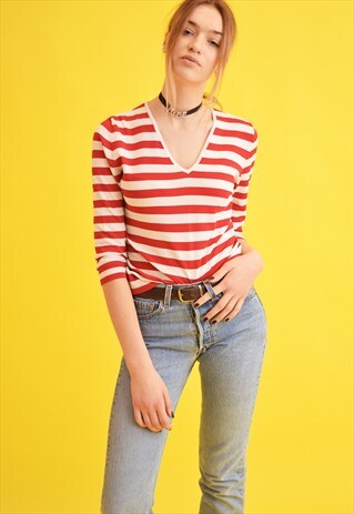 90'S RETRO STRIPED KNITTED TEEN TOP BLOUSE