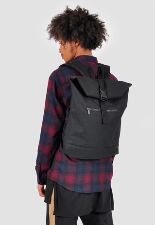 BLACK ROLL TOP LAPTOP BACKPACK