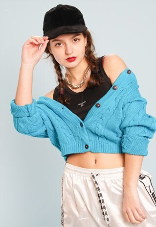90'S RETRO BASICS KNIT CROPPED CARDIGAN TOP