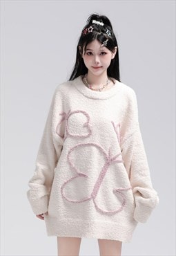 Fluffy sweater knitted butterfly patch jumper skater top