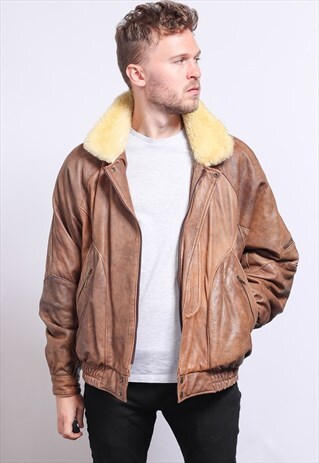 VINTAGE LEATHER AVIATOR FLEECE JACKET