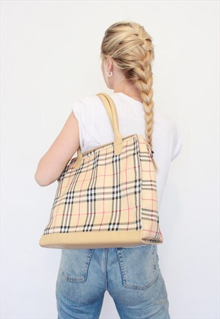 VINTAGE 90S NOVA CHECK PATTERN SHOULDER TOTE BAG BEIGE BLACK