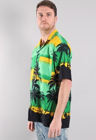 VINTAGE HAWAIIAN CRAZY PATTERNED SHIRT XL