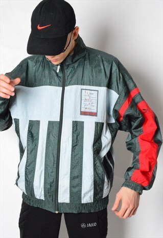 VINTAGE 90S KHAKI MINT COLOUR BLOCK SHELL PUMA TRACK JACKET