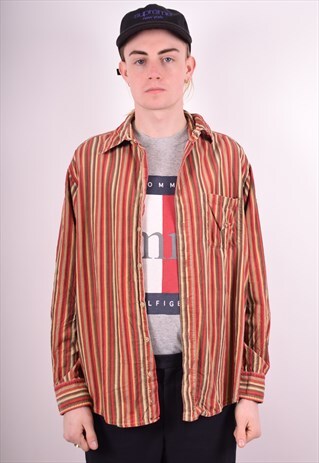 MENS VINTAGE CORDUROY SHIRT XL MULTI STRIPES 90S