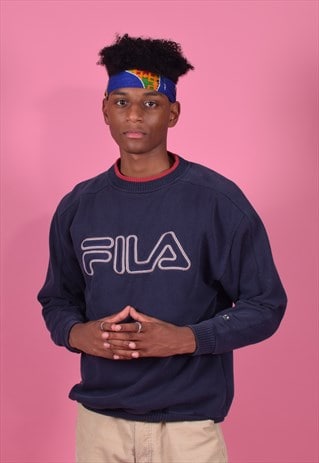 VINTAGE FILA NAVY EMBROIDERED SWEATSHIRT