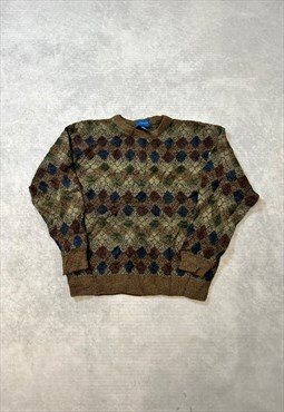 Vinatge Abstract Knitted Jumper Patterned Grandad Sweater