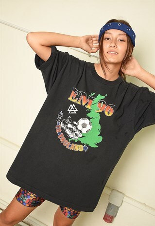 90S BLACK GRUNGE SLOGAN FESTIVAL T-SHIRT TOP TEE