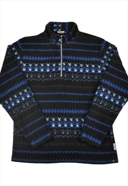 Vintage Fleece 1/4 Zip Retro Pattern Black/Blue Ladies XS
