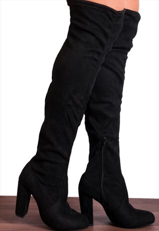 BLACK OVER THE KNEE HIGH HEEL BOOTS