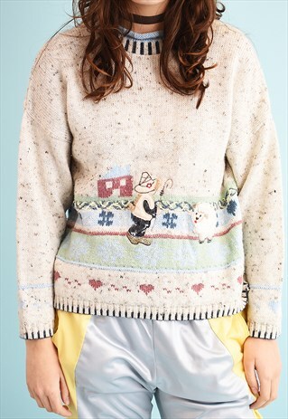 90'S RETRO JAZZY NOVELTY EMBROIDERED KNIT JUMPER