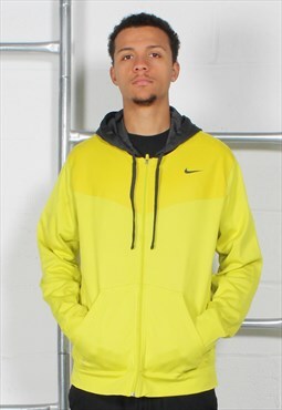 Vintage Nike Hooded Track Jacket in Yellow with Tick Large