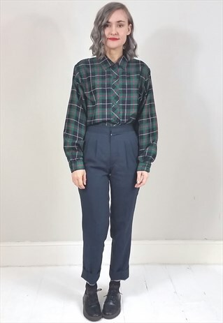VINTAGE 90'S GREEN AND RED TARTAN SILK SHIRT
