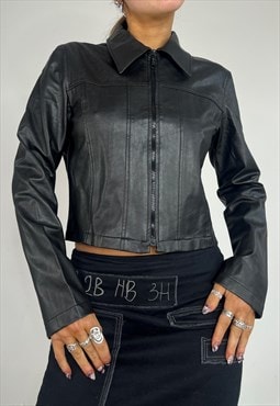 Vintage Y2k Faux Leather Jacket Zip Up Streetwear Biker 00s