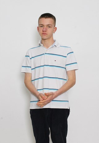 VINTAGE TOMMY HILFIGER WHITE SRIPED POLO SHIRT