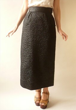 1980's Vintage Black Textured Maxi Pencil Wiggle Skirt