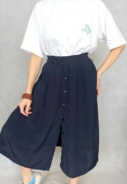 Vintage 1990s Midi Polka Dot Skirt with Elastic Band, Small 