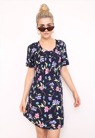 VINTAGE 90S DARK FLORAL PRINT MINI DRESS