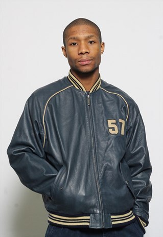 VINTAGE CHEVIGNON SPELL OUT LEATHER BOMBER JACKET