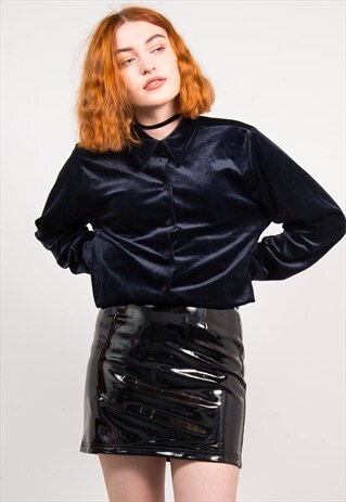 VINTAGE 90'S DARK BLUE OVERSIZE VELVET SHIRT