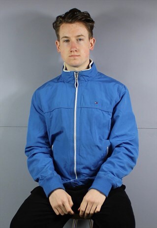 VINTAGE TOMMY HILFIGER WINDBREAKER COAT JACKET IN BLUE WITH
