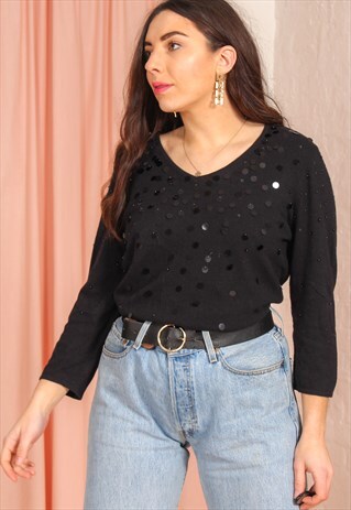 VINTAGE 90S JUMPER IN BLACK SEQUIN