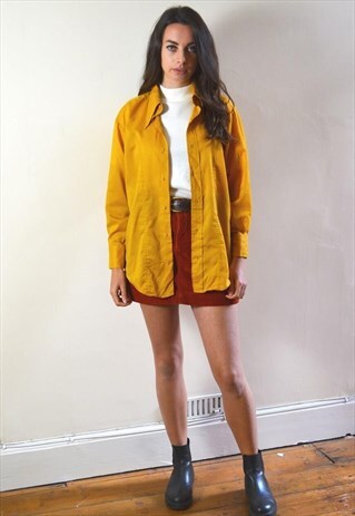 1970S VINTAGE MUSTARD YELLOW DAGGER COLLAR LONG SLEEVE SHIRT