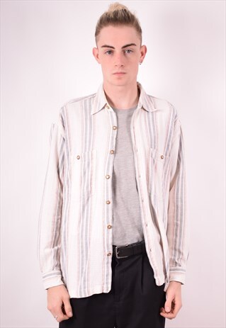 MENS VINTAGE SHIRT MEDIUM MULTI STRIPES 90S