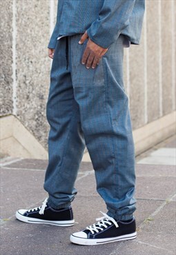 Blue Retro Premium wool Striped fabric trousers Pants 