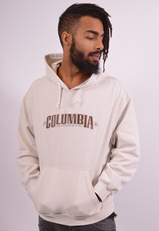 COLUMBIA MENS VINTAGE HOODIE JUMPER XL WHITE 90S