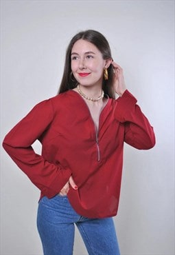 Vintage Minimalist red blouse, oversized blouse LARGE size 