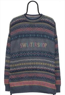 Vintage The Sweater Shop Blue Patterned Jumper Mens