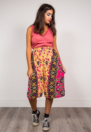 VINTAGE 90'S WAVEY FLORAL PATTERN FESTIVAL CULOTTES TROUSERS
