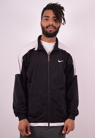 NIKE MENS VINTAGE TRACKSUIT TOP JACKET MEDIUM BLACK 90S