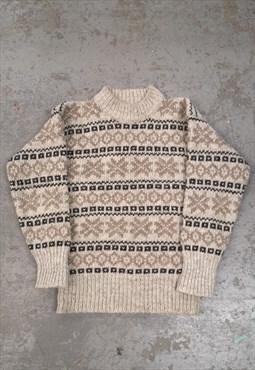 Vintage Patterned Knit Jumper Abstract Brown Cottagecore