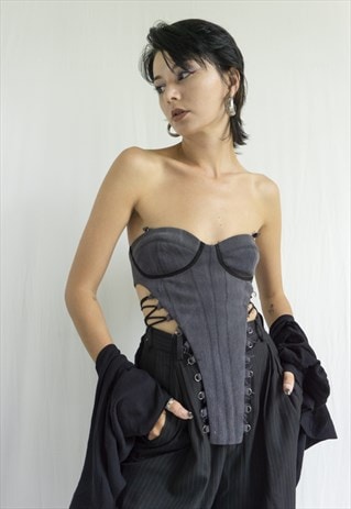 CORA - UP-CYCLED CORSET WITH LACE-UP DETAILS ON BOTH SIDES