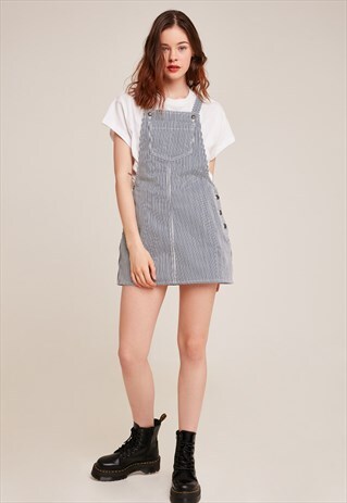 STRIPED DUNGAREE DRESS